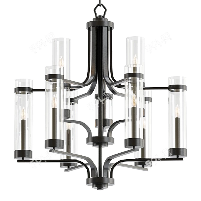 Elegant Milan Chandelier in Rubbed Bronze 3D model image 1