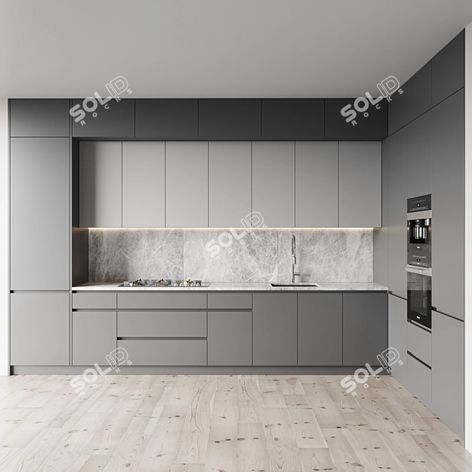 Modern Kitchen Set: Gas Hob, Oven, Coffee Machine, Wine Fridge, Sink & Hood 3D model image 4