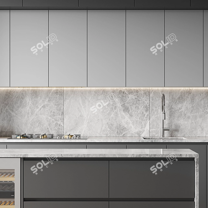 Modern Kitchen Set: Gas Hob, Oven, Coffee Machine, Wine Fridge, Sink & Hood 3D model image 5