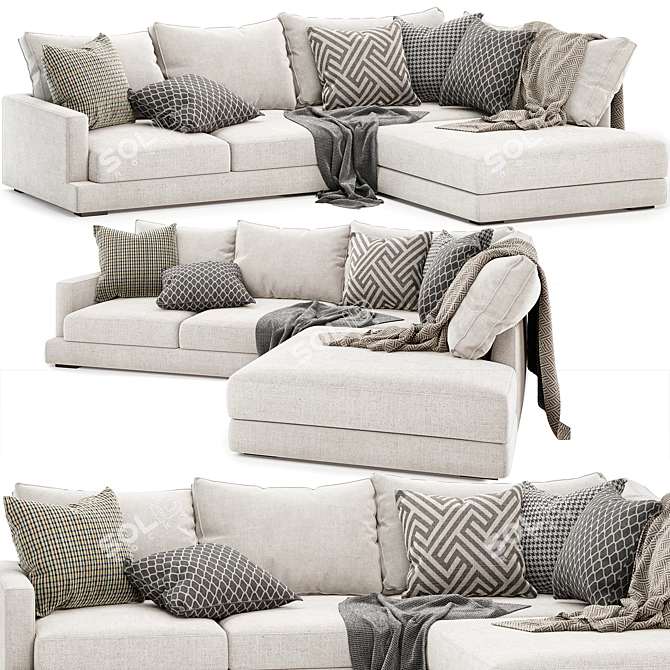 Elegant Tully Sofa with Chaise 3D model image 1