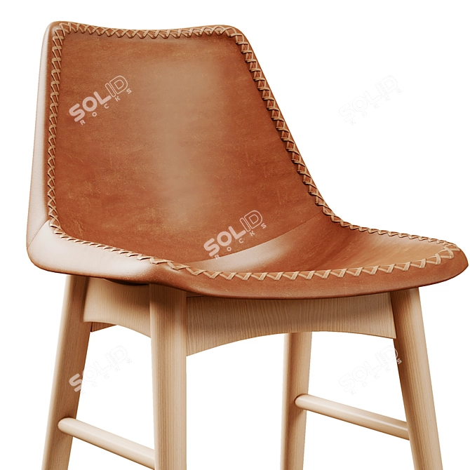 Rustic Chic Leather Counter Stool 3D model image 2