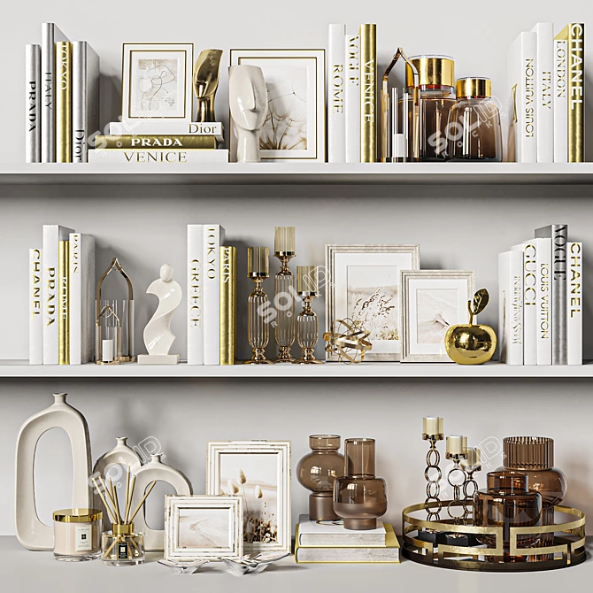 Elegant White & Gold Decor Set 3D model image 1