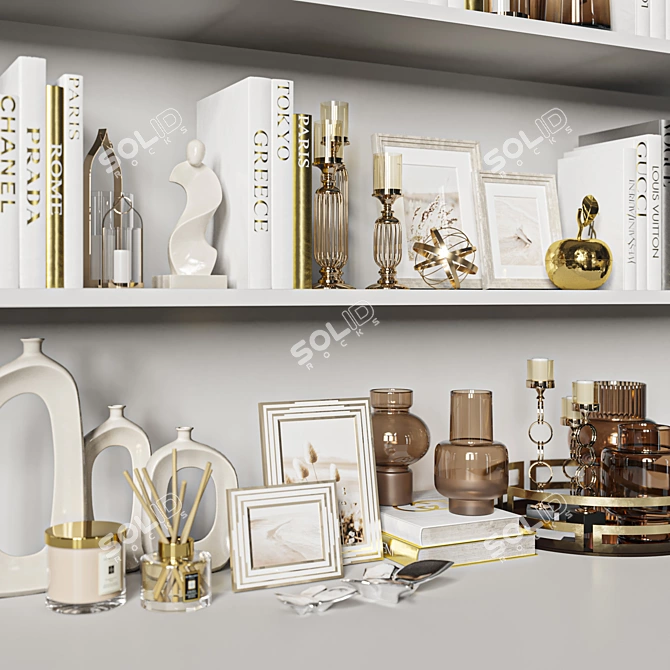 Elegant White & Gold Decor Set 3D model image 3