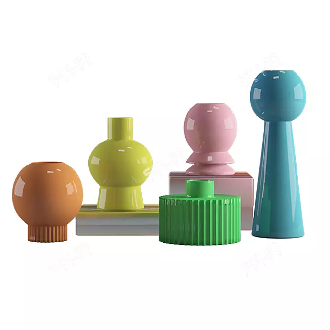 Colorful Glass Vases: Pink, Brown, Orange, Sky Blue, Green 3D model image 1