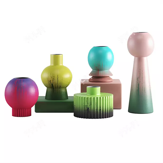 Colorful Glass Vases: Pink, Brown, Orange, Sky Blue, Green 3D model image 3