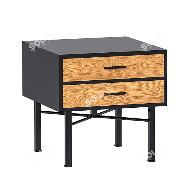 Elegant Bicolor Nightstand with Metal Legs 3D model image 1