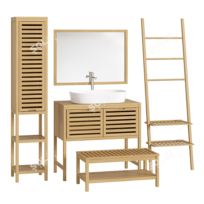 Haumea Acacia Bathroom Furniture Set 3D model image 1