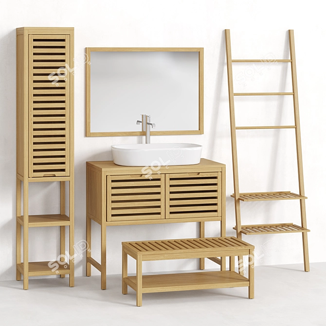 Haumea Acacia Bathroom Furniture Set 3D model image 3