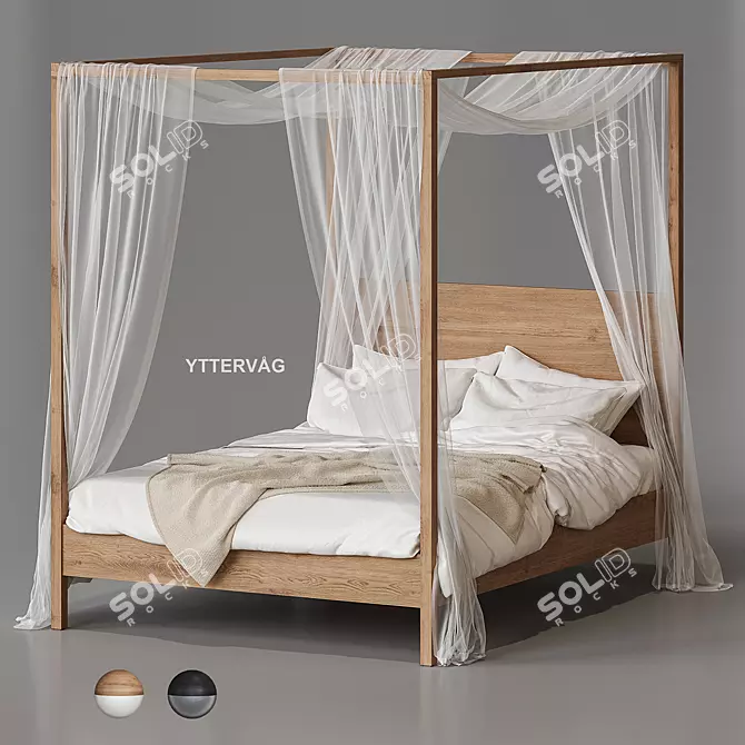 Elegant Yttervåg Four-Poster Bed 3D model image 1