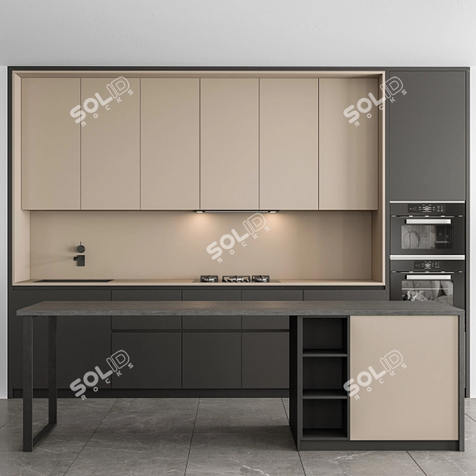 Modern Kitchen Cabinets - Black & Cream 3D model image 1