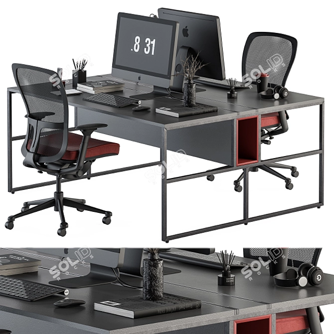 Red and Black Employee Set: Office Furniture 3D model image 1