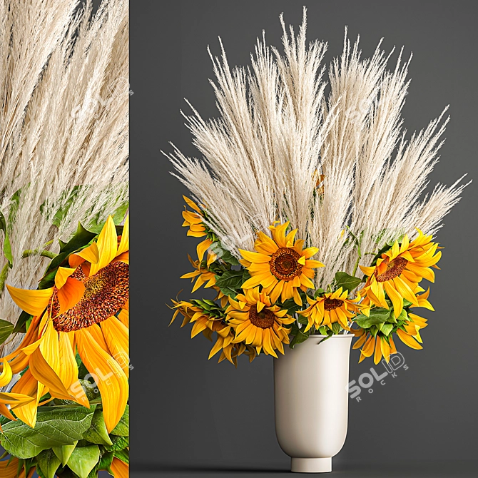 Elegant Reed Bouquet in Cyclades Vase 3D model image 1