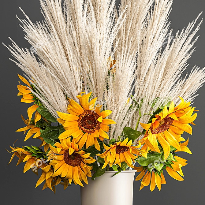 Elegant Reed Bouquet in Cyclades Vase 3D model image 2