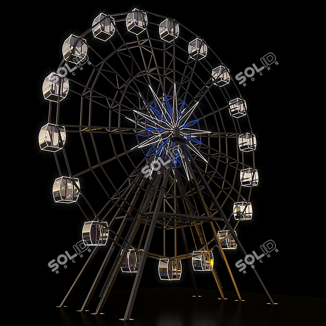 28m Ferris Wheel: Gray and Black, Night Illumination 3D model image 4