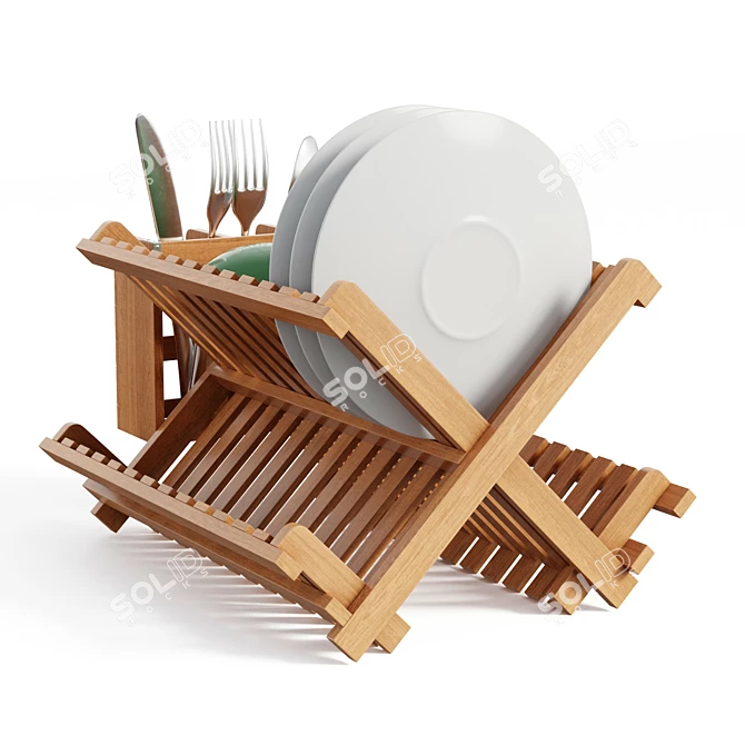 Bamboo Dish Rack: Stylish & Functional 3D model image 3
