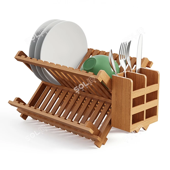 Bamboo Dish Rack: Stylish & Functional 3D model image 5