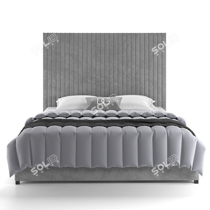 Elegant Gray Velvet Mora Bed 3D model image 2