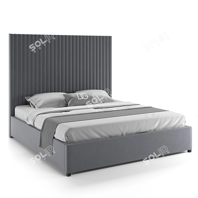 Elegant Gray Velvet Mora Bed 3D model image 5