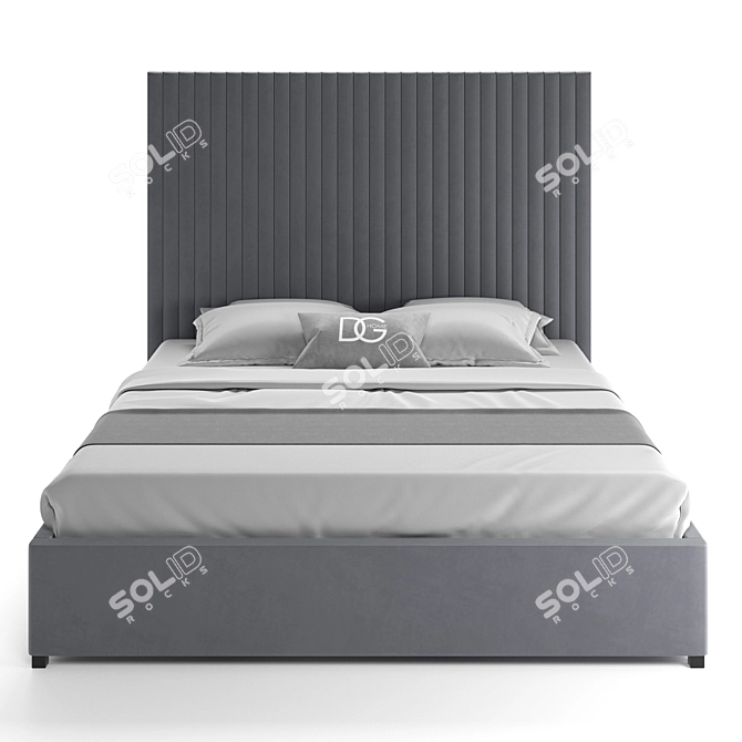 Elegant Gray Velvet Mora Bed 3D model image 6