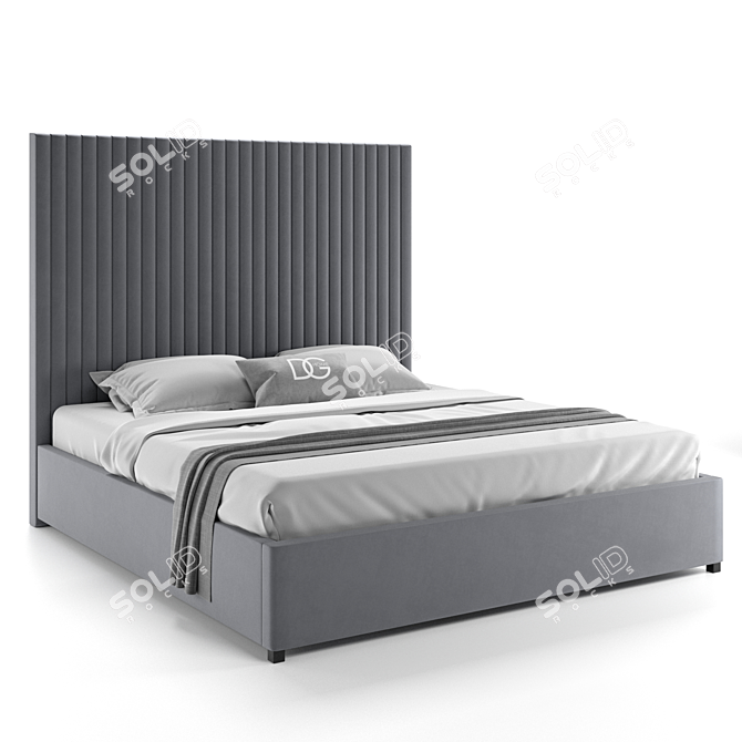 Elegant Gray Velvet Mora Bed 3D model image 9