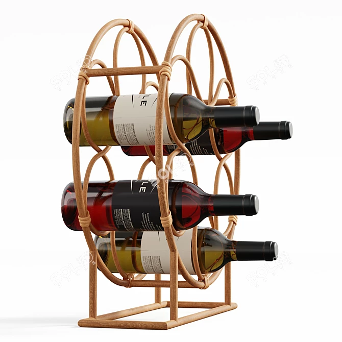 Boho Rattan Metal Wine Rack 3D model image 5