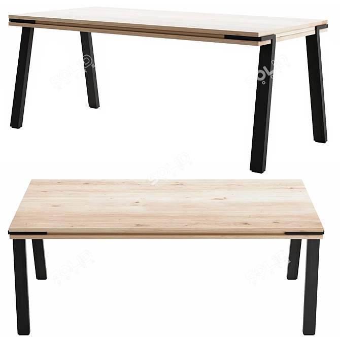  Rustic Wood & Metal Distressed Table 200cm 3D model image 5