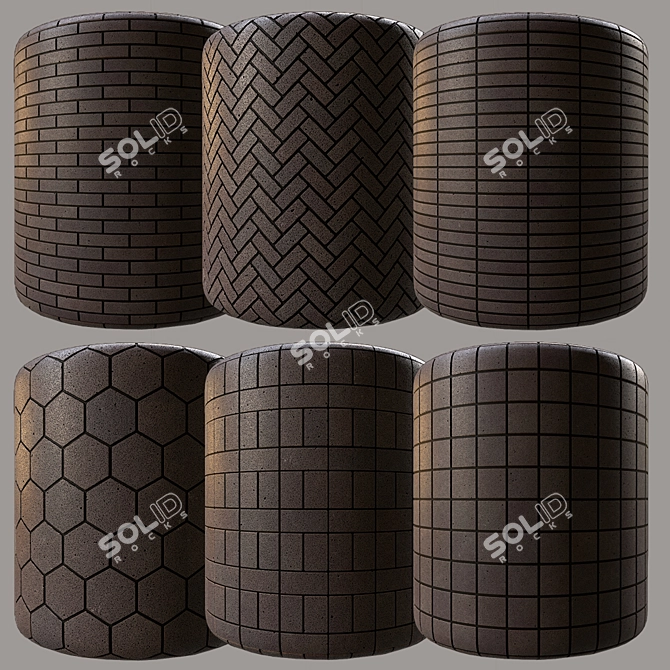 Sleek Black Granite Bricks 3D model image 7