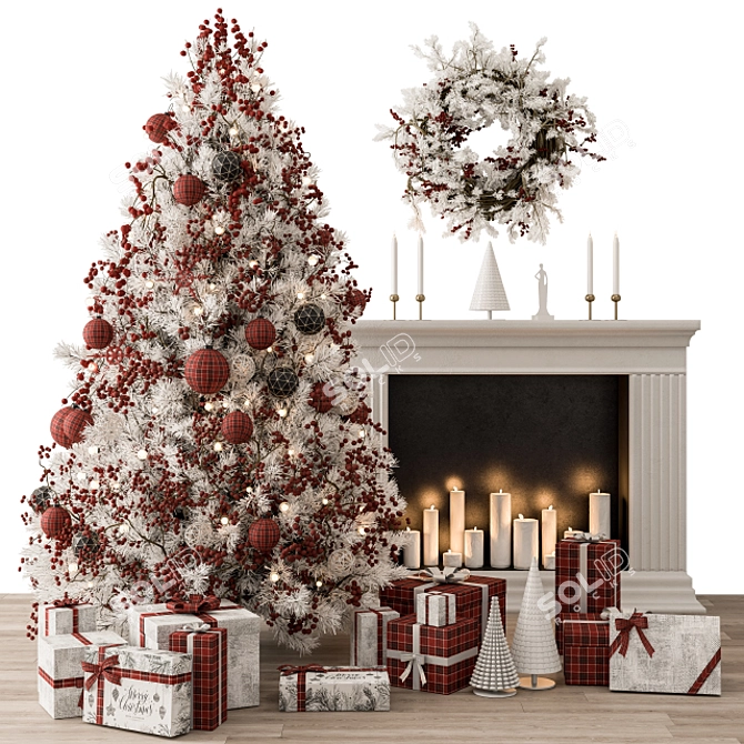 Festive Red & White Christmas Tree 3D model image 1