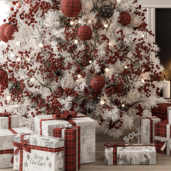 Festive Red & White Christmas Tree 3D model image 2