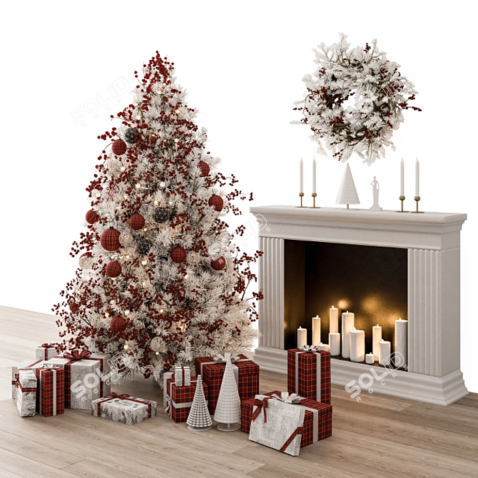 Festive Red & White Christmas Tree 3D model image 3