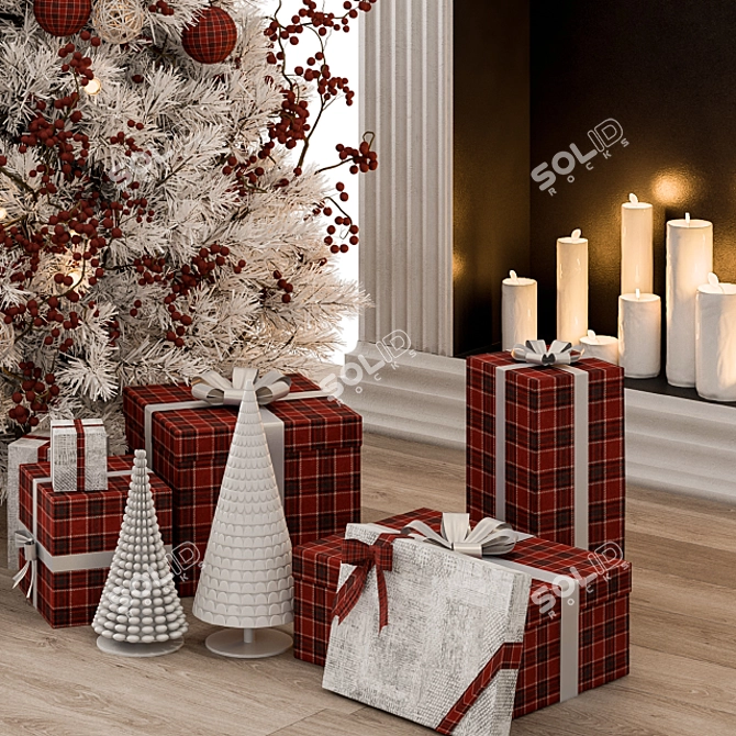 Festive Red & White Christmas Tree 3D model image 4