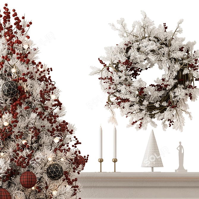 Festive Red & White Christmas Tree 3D model image 5