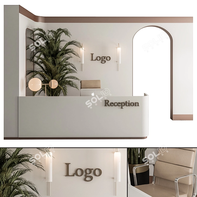 Elegant Reception Desk & Wall Decor 3D model image 1