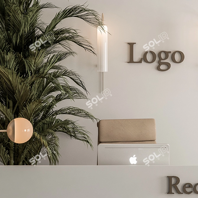 Elegant Reception Desk & Wall Decor 3D model image 2