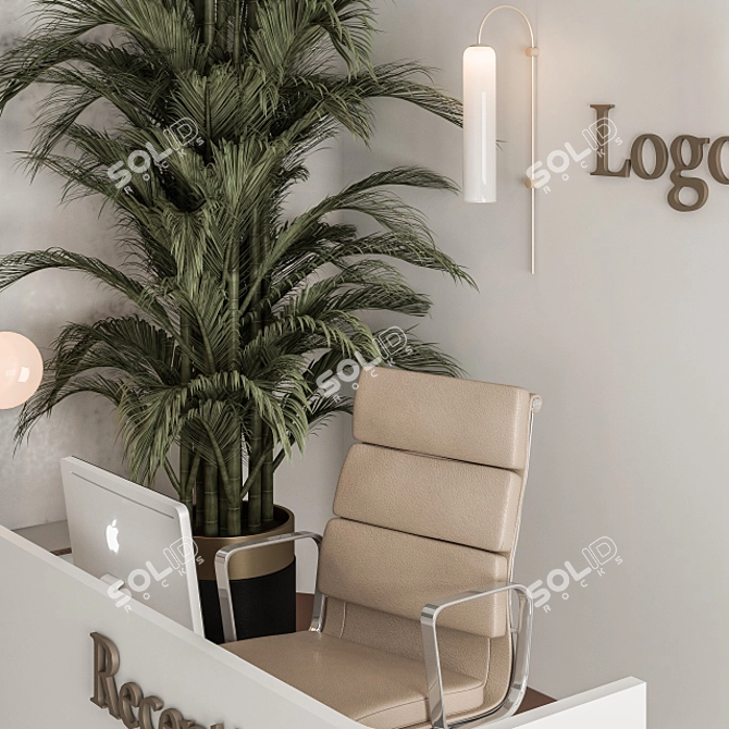 Elegant Reception Desk & Wall Decor 3D model image 3