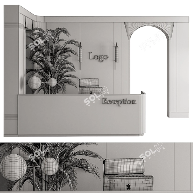 Elegant Reception Desk & Wall Decor 3D model image 4