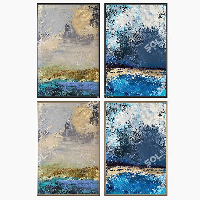 Modern Art Paintings: Set of 2 with 4 Frame Options 3D model image 2