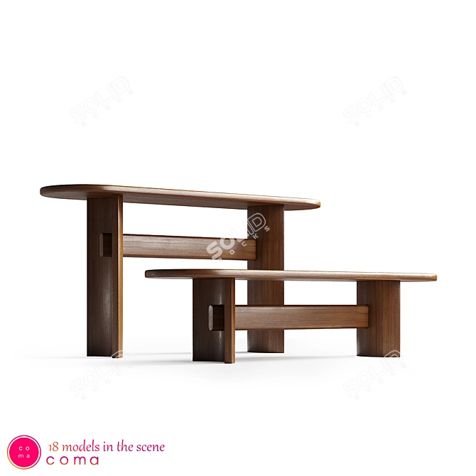 Samurai ST 01 - Stylish Wood Table 3D model image 1