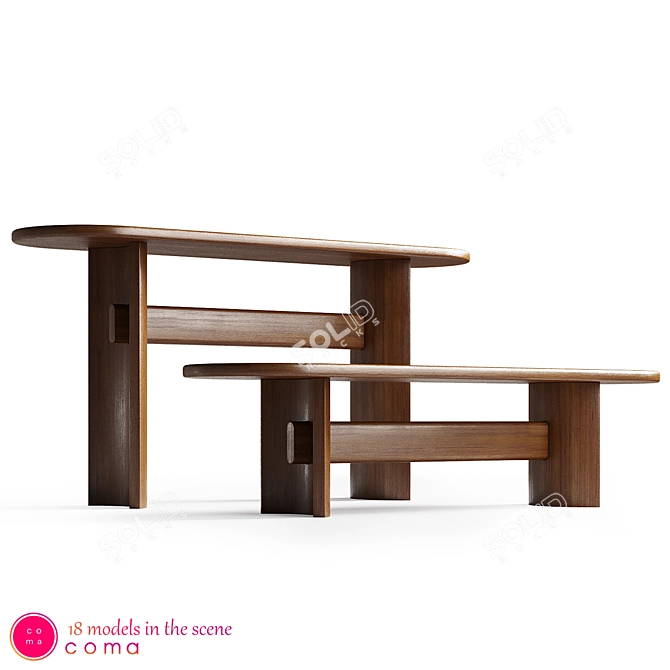 Samurai ST 01 - Stylish Wood Table 3D model image 8