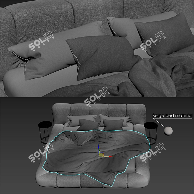 Elegant Gray Bed Set 3D model image 5