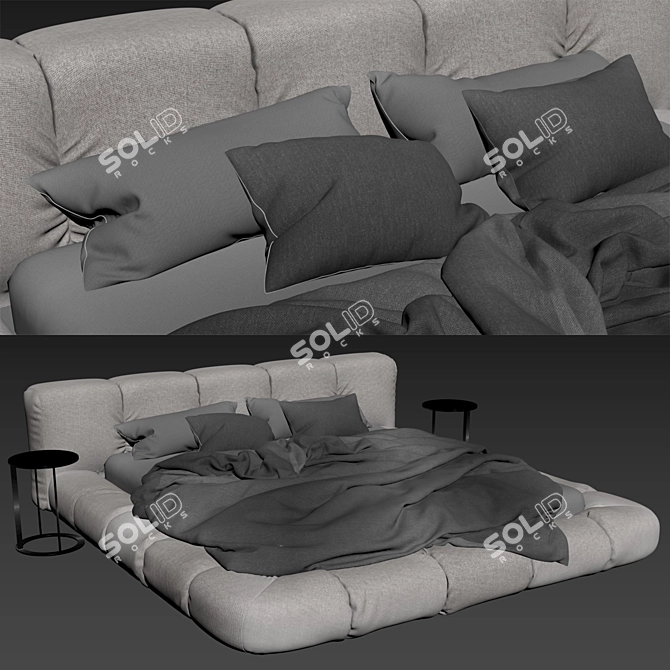 Elegant Gray Bed Set 3D model image 6