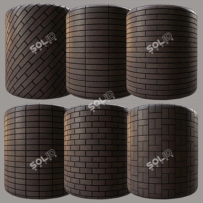 Modern Black Granite Brick Texture 3D model image 1