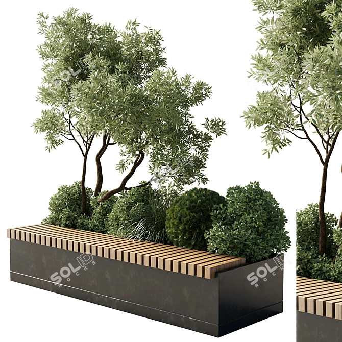 Green Urban Benches Collection with Plants & Trees 3D model image 1