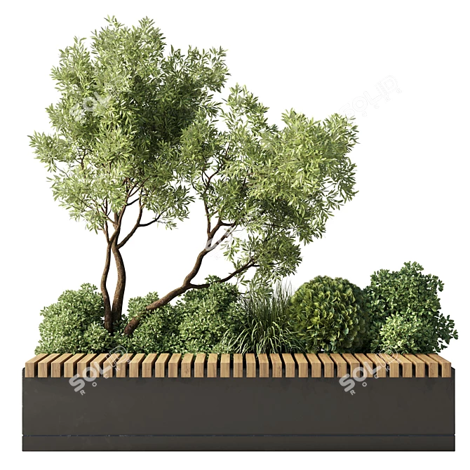 Green Urban Benches Collection with Plants & Trees 3D model image 2