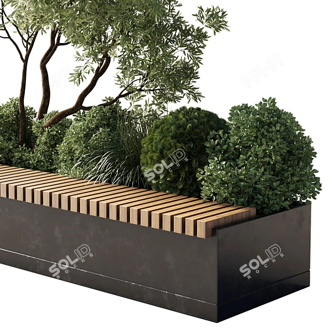 Green Urban Benches Collection with Plants & Trees 3D model image 3