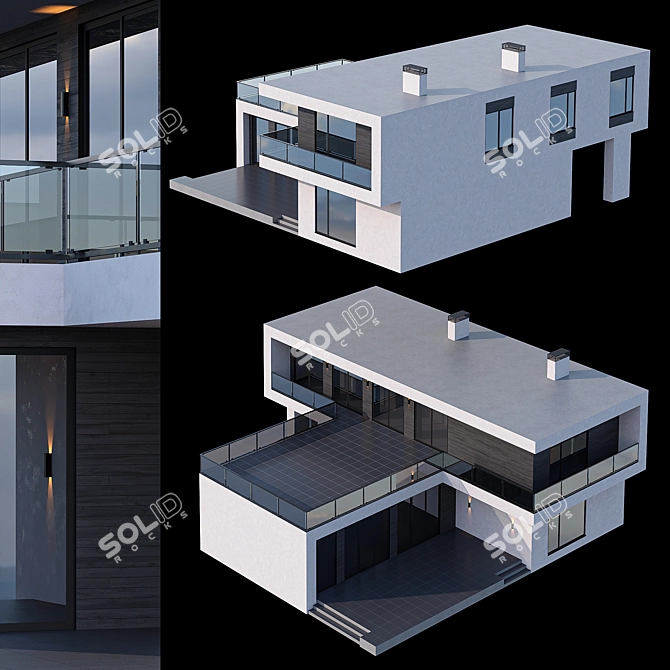 Modern Bauhaus-Style Cottage with Flat Roof 3D model image 3