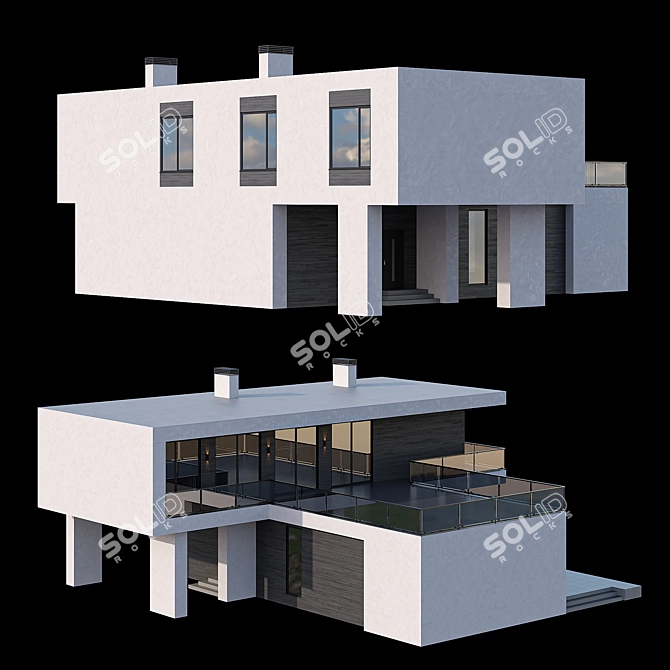 Modern Bauhaus-Style Cottage with Flat Roof 3D model image 4
