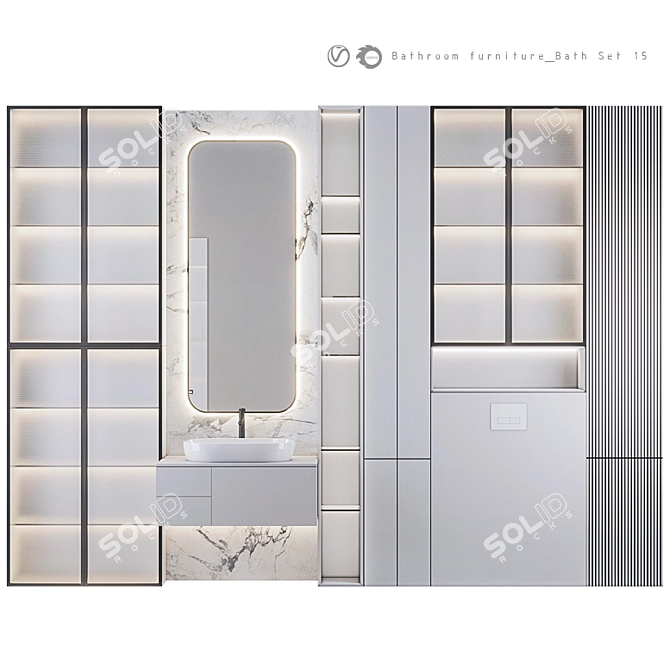 15-Piece Bathroom Furniture Set 3D model image 1