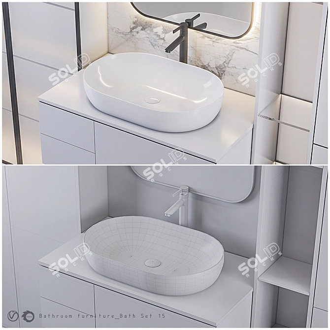 15-Piece Bathroom Furniture Set 3D model image 4