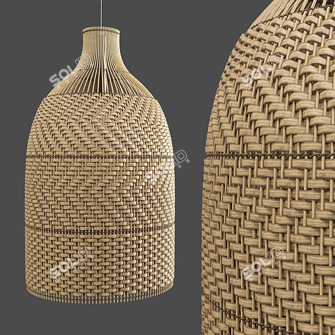 Natural Rattan Trio Pendant Lights 3D model image 2